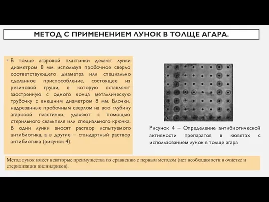 МЕТОД С ПРИМЕНЕНИЕМ ЛУНОК В ТОЛЩЕ АГАРА. В толще агаровой