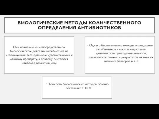 Однако биологические методы определения антибиотиков имеют и недостатки: длительность проведения