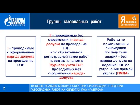 Группы газоопасных работ ТИПОВЫЕ ПРАВИЛА БЕЗОПАСНОСТИ ПРИ ОРГАНИЗАЦИИ И ВЕДЕНИИ