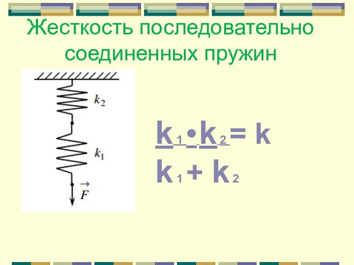Жесткость последовательно соединенных пружин k 1 • k 2 = k k 1 + k 2