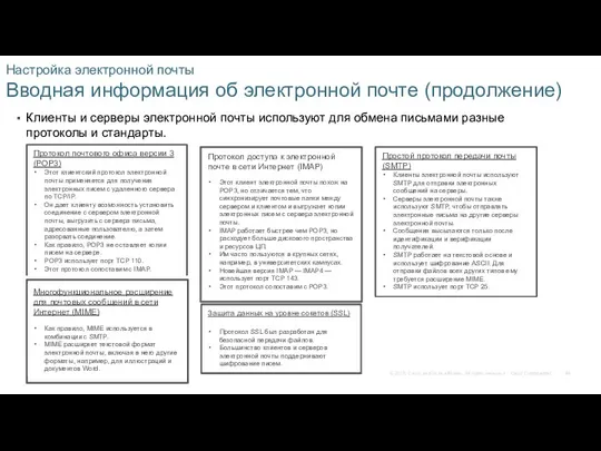 Настройка электронной почты Вводная информация об электронной почте (продолжение) Клиенты