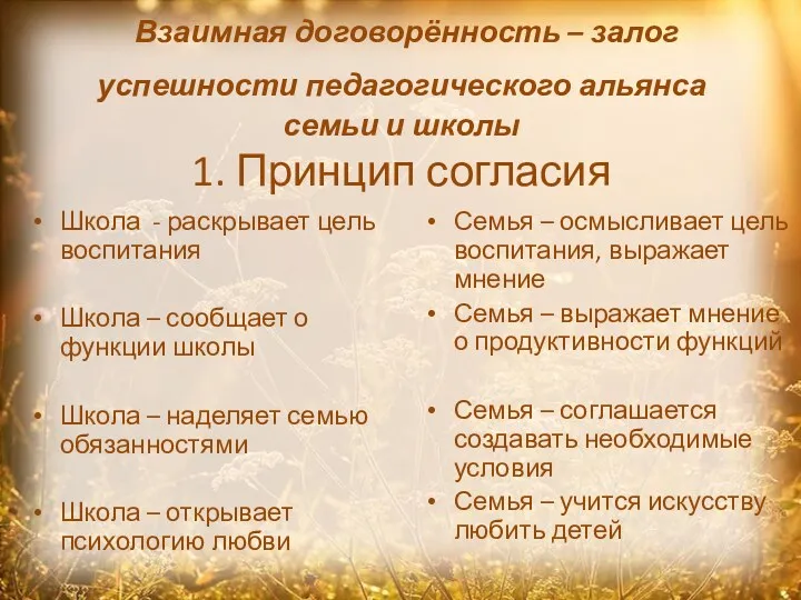 Взаимная договорённость – залог успешности педагогического альянса семьи и школы