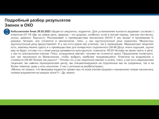 Подробный разбор результатов Звонок в ОКО Кобылинская Анна 28.03.2023 общается