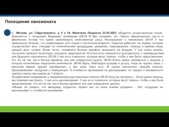 Посещение пансионата г. Москва, ул. Габричевского, д 5 к 10,