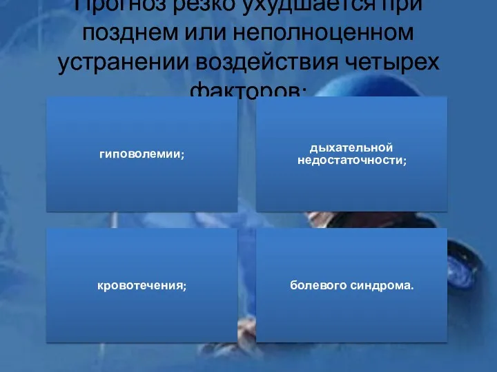 Прогноз резко ухудшается при позднем или неполноценном устранении воздействия четырех