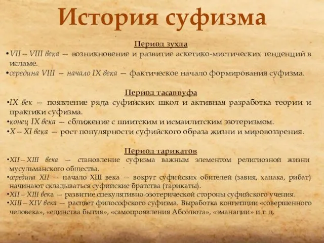 История суфизма Период зухда VII—VIII века — возникновение и развитие