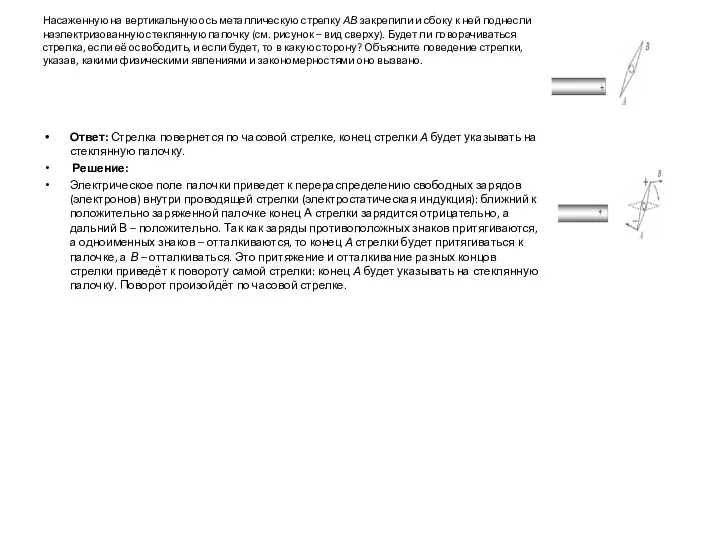 Насаженную на вертикальную ось металлическую стрелку АВ закрепили и сбоку