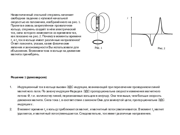 Намагниченный стальной стержень начинает свободное падение с нулевой начальной скоростью