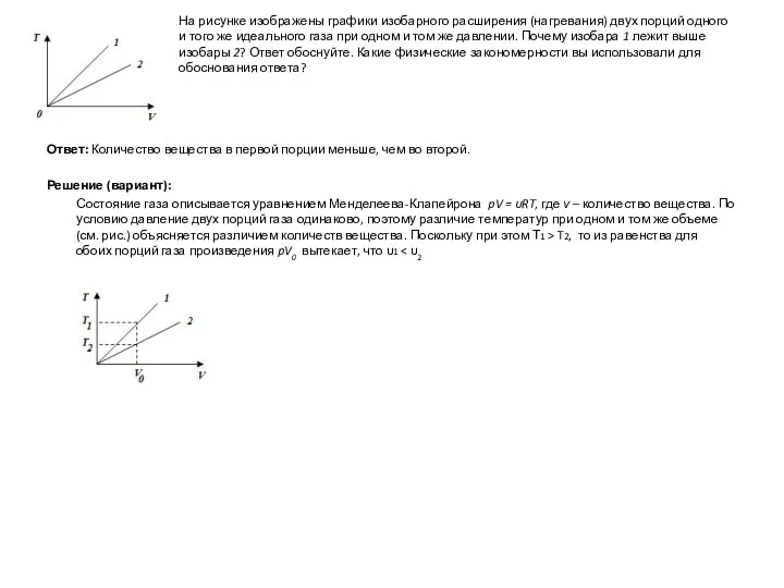 На рисунке изображены графики изобарного расширения (нагревания) двух порций одного