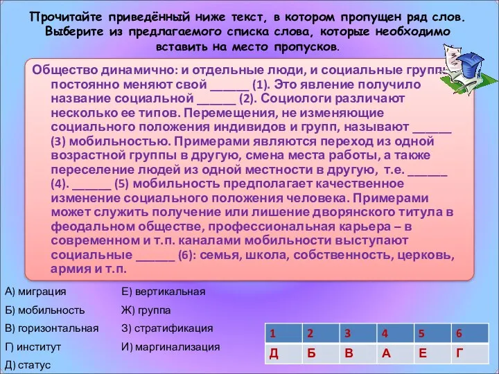 Прочитайте приведённый ниже текст, в котором пропущен ряд слов. Выберите