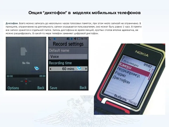 Опция “диктофон” в моделях мобильных телефонов