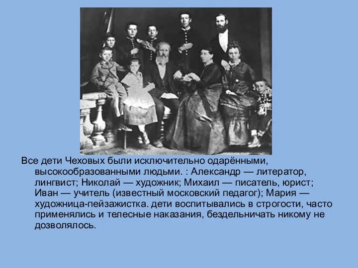 Все дети Чеховых были исключительно одарёнными, высокообразованными людьми. : Александр