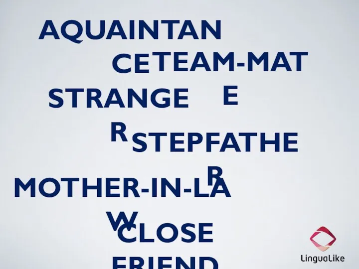 AQUAINTANCE TEAM-MATE STRANGER CLOSE FRIEND MOTHER-IN-LAW STEPFATHER