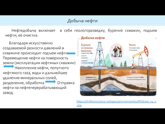 Добыча нефти Благодаря искусственно создаваемой разности давлений в скважине происходит