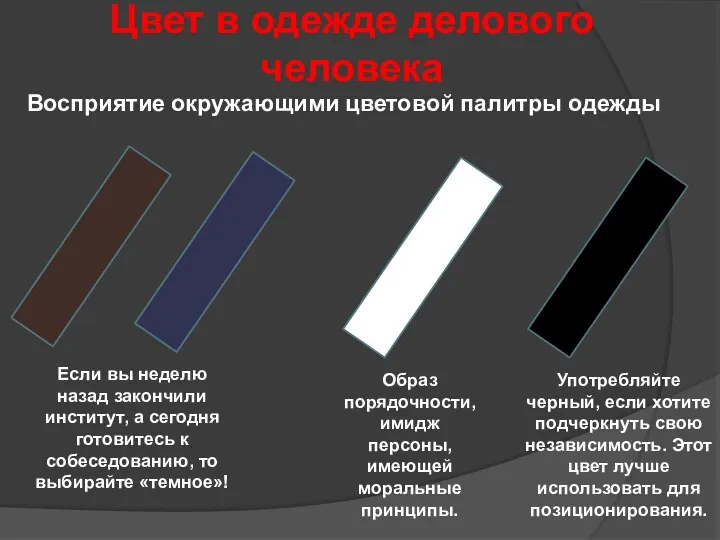 Цвет в одежде делового человека Восприятие окружающими цветовой палитры одежды