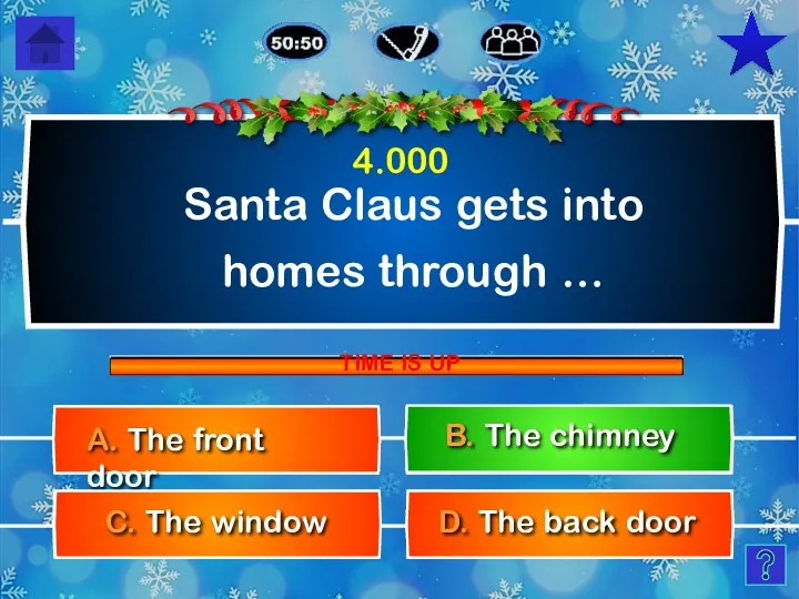 Santa Claus gets into homes through … D. The back