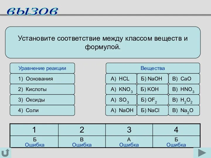 Установите соответствие между классом веществ и формулой. 1) Основания 2)