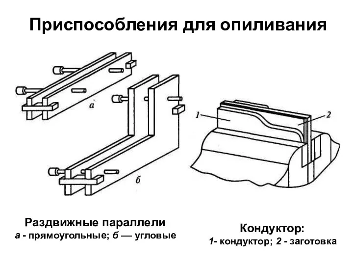 Приспособления для опиливания Раздвижные параллели а - прямоугольные; б ––