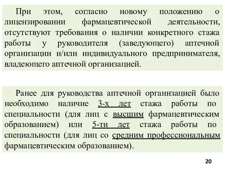 При этом, согласно новому положению о лицензировании фармацевтической деятельности, отсутствуют