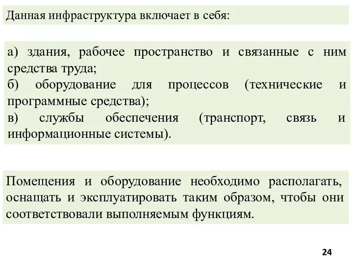 а) здания, рабочее пространство и связанные с ним средства труда;