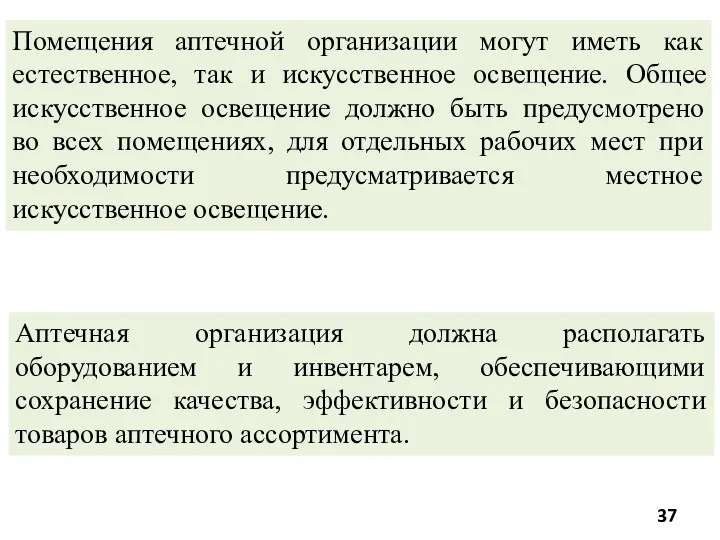 Аптечная организация должна располагать оборудованием и инвентарем, обеспечивающими сохранение качества,