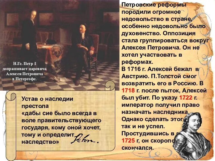 Н.Ге. Петр I допрашивает царевича Алексея Петровича в Петергофе. Устав