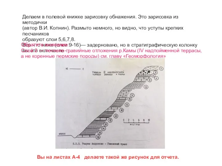 Делаем в полевой книжке зарисовку обнажения. Это зарисовка из методички