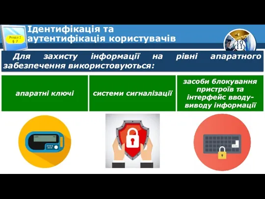 Ідентифікація та аутентифікація користувачів Розділ 2 § 7 Для захисту