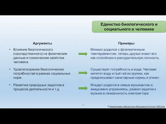 ©Независимая лаборатория образования Антона Чубукова Единство биологического и социального в человеке