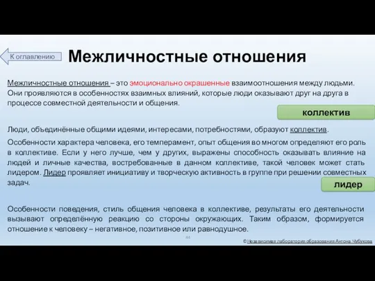 ©Независимая лаборатория образования Антона Чубукова Межличностные отношения Межличностные отношения – это эмоционально окрашенные