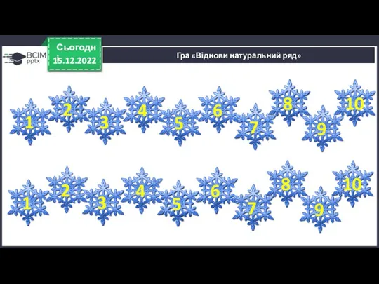 15.12.2022 Сьогодні Гра «Віднови натуральний ряд» 1 2 3 4