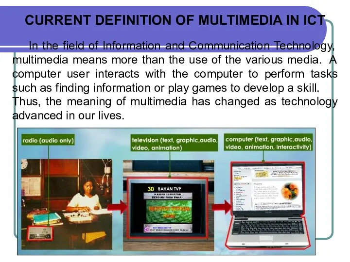 CURRENT DEFINITION OF MULTIMEDIA IN ICT In the field of