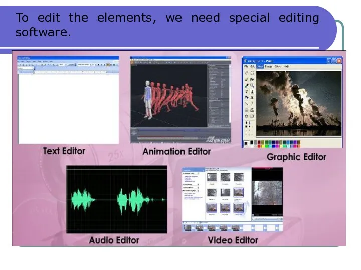 To edit the elements, we need special editing software.