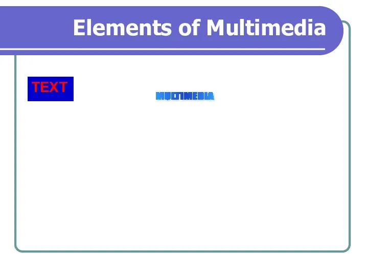 Elements of Multimedia TEXT A broad term for something that