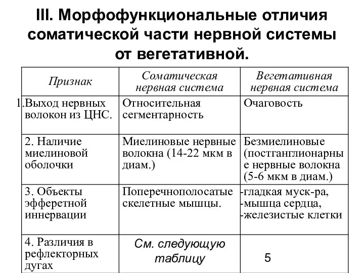 III. Морфофункциональные отличия соматической части нервной системы от вегетативной.