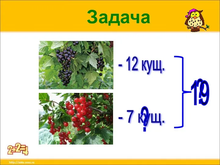 Задача - 7 кущ. - 12 кущ. ? ? 19