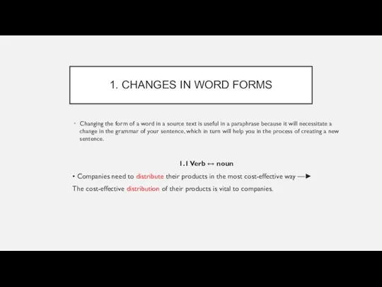 1. CHANGES IN WORD FORMS Changing the form of a