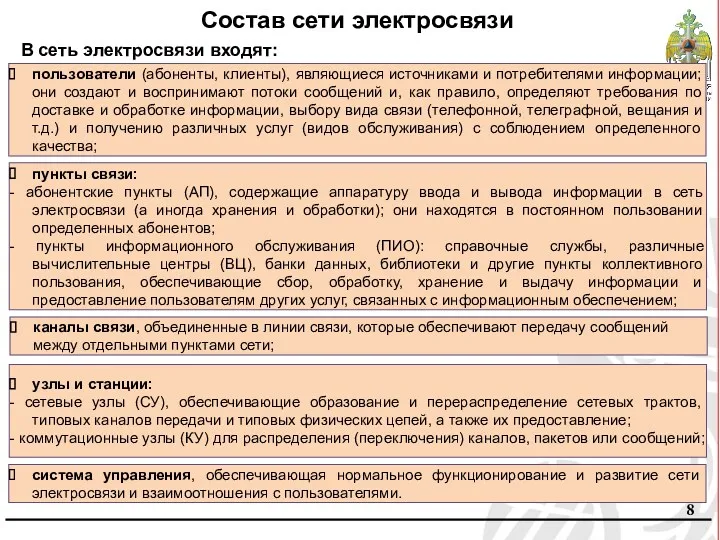 Состав сети электросвязи В сеть электросвязи входят: пользователи (абоненты, клиенты), являющиеся источниками и