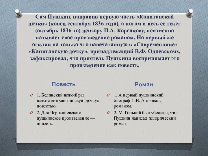 Сам Пушкин, направив первую часть «Капитанской дочки» (конец сентября 1836