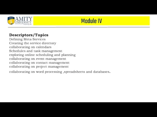 Module IV Descriptors/Topics Defining Meta Services Creating the service directory