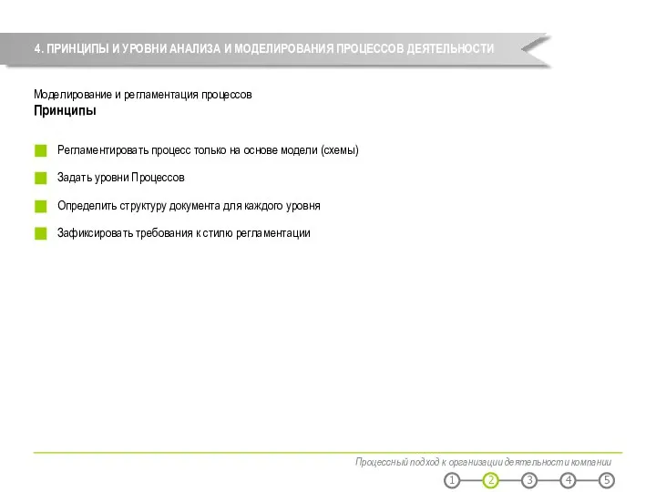 Процессный подход к организации деятельности компании 4. ПРИНЦИПЫ И УРОВНИ