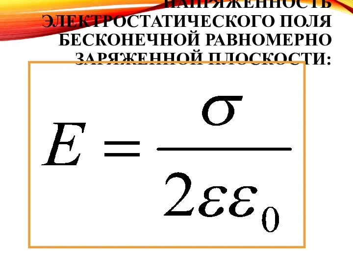 НАПРЯЖЕННОСТЬ ЭЛЕКТРОСТАТИЧЕСКОГО ПОЛЯ БЕСКОНЕЧНОЙ РАВНОМЕРНО ЗАРЯЖЕННОЙ ПЛОСКОСТИ: