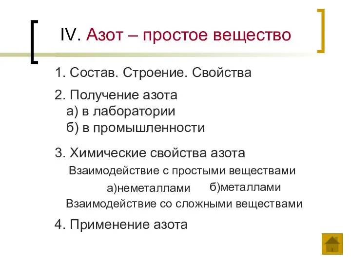 IV. Азот – простое вещество 1. Состав. Строение. Свойства 3.