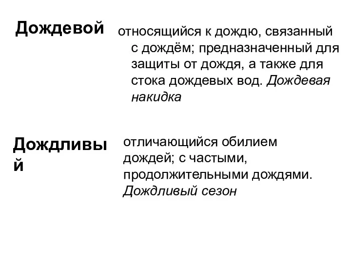 Дождевой относящийся к дождю, связанный с дождём; предназначенный для защиты