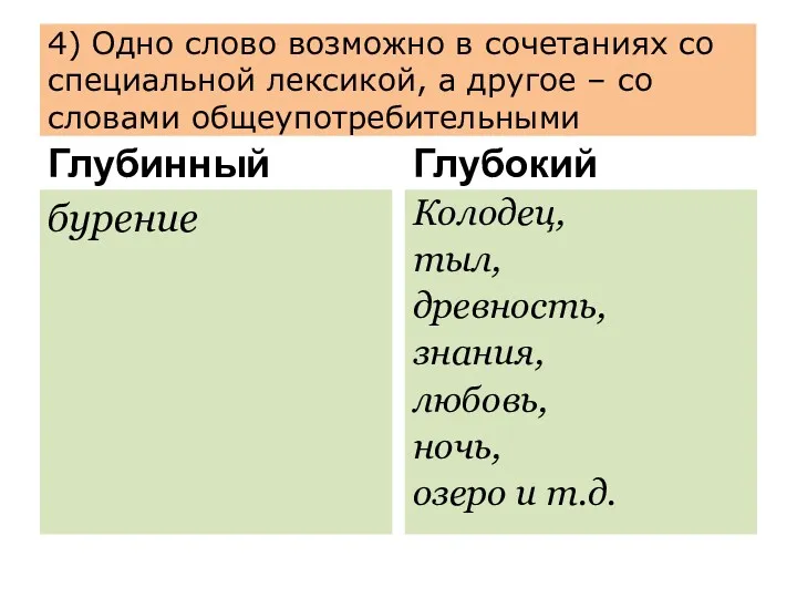 4) Одно слово возможно в сочетаниях со специальной лексикой, а