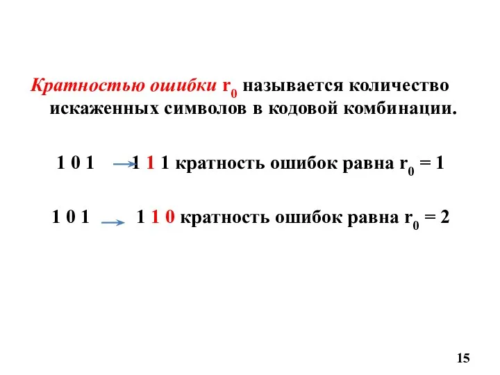 Кратностью ошибки r0 называется количество искаженных символов в кодовой комбинации.