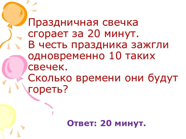 Праздничная свечка сгорает за 20 минут. В честь праздника зажгли