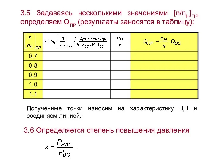 3.5 Задаваясь несколькими значениями [n/nН]ПР определяем QПР (результаты заносятся в