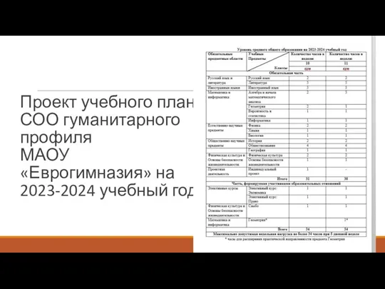 Проект учебного плана СОО гуманитарного профиля МАОУ «Еврогимназия» на 2023-2024 учебный год