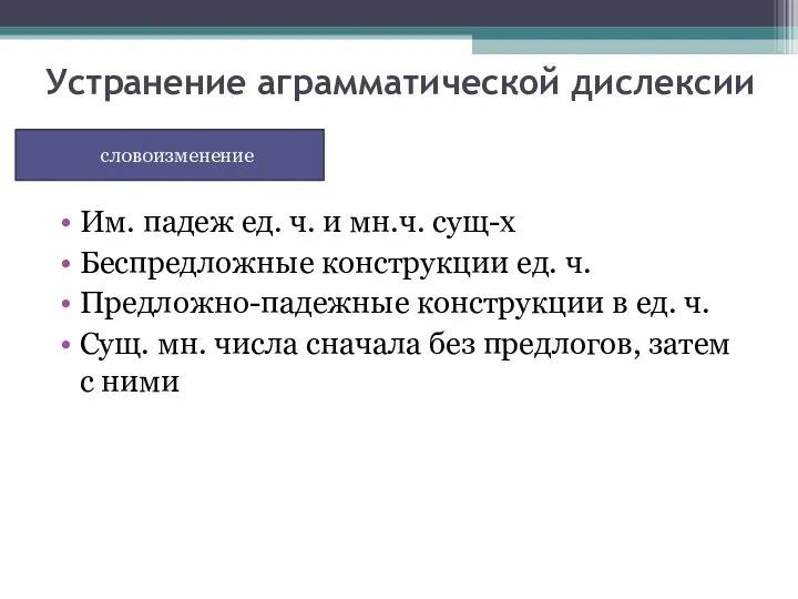 Устранение аграмматической дислексии Им. падеж ед. ч. и мн.ч. сущ-х